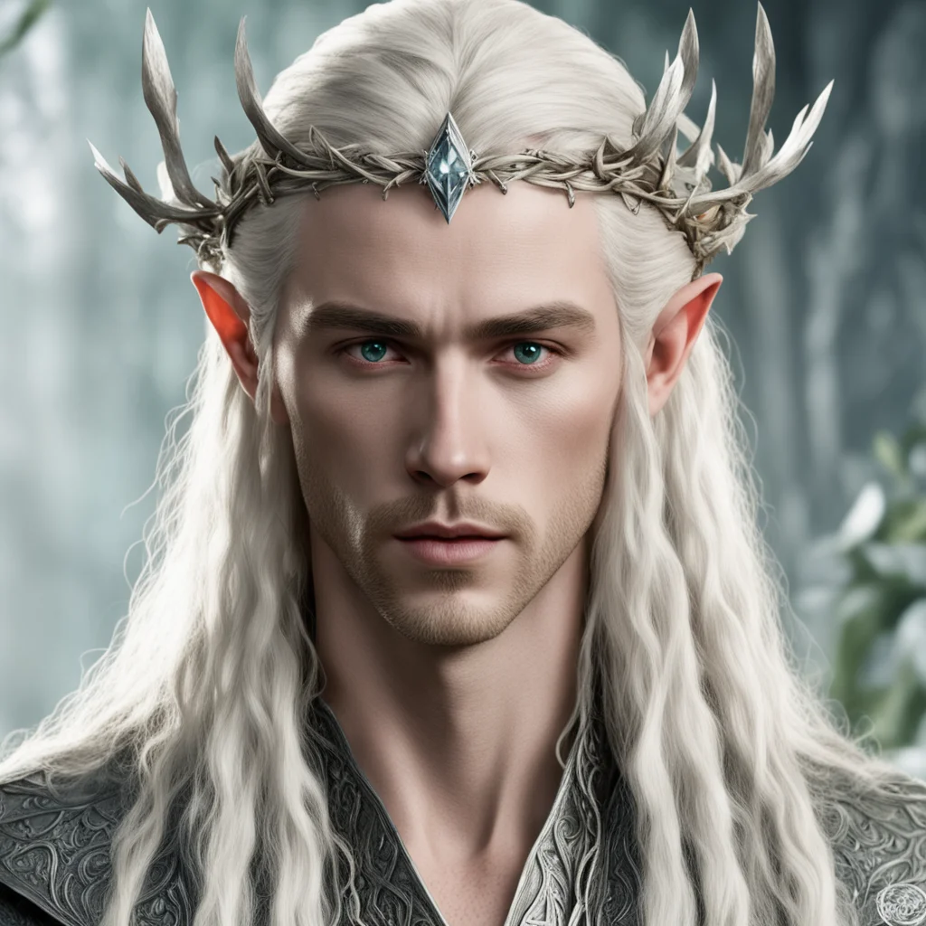 king thranduil with blond hair with braids wearing silver twig and diamond berry elvish circlet with large center diamond good looking trending fantastic 1