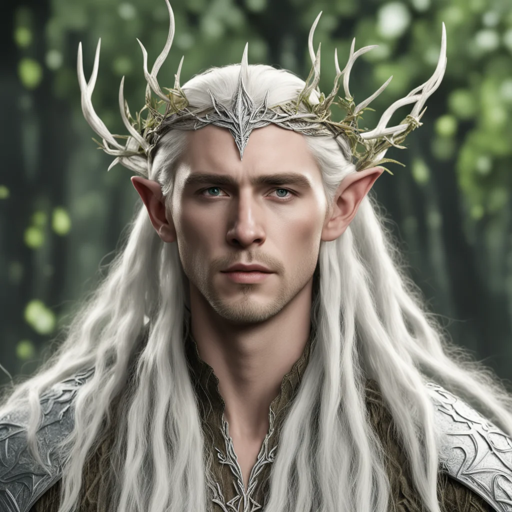 king thranduil with blond hair with braids wearing silver twigs and leaf wood elvish circlet with diamonds confident engaging wow artstation art 3