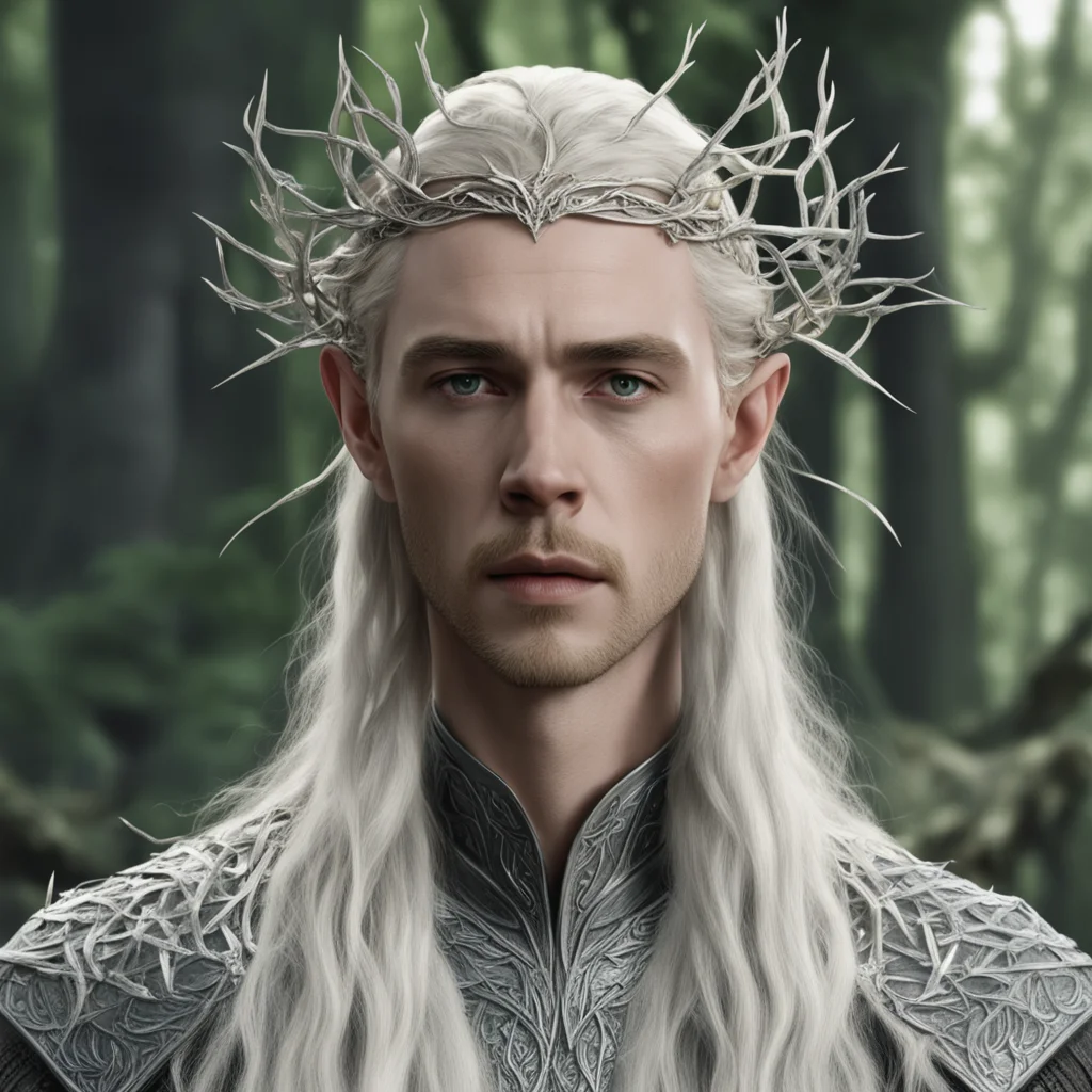 king thranduil with blond hair with braids wearing silver twigs intertwined elvish circlet with diamonds good looking trending fantastic 1