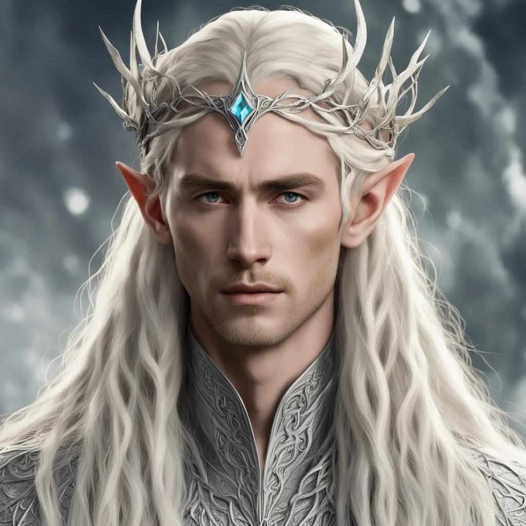 king thranduil with blond hair with braids wearing silver vines intertwined elven circlet with diamonds  confident engaging wow artstation art 3