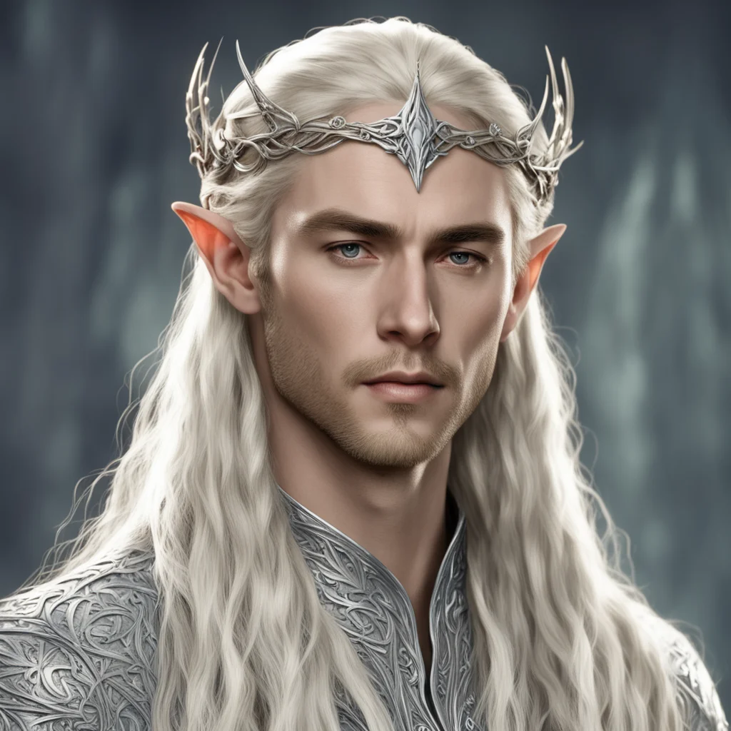 king thranduil with blond hair with braids wearing silver vines intertwined elven circlet with diamonds  good looking trending fantastic 1