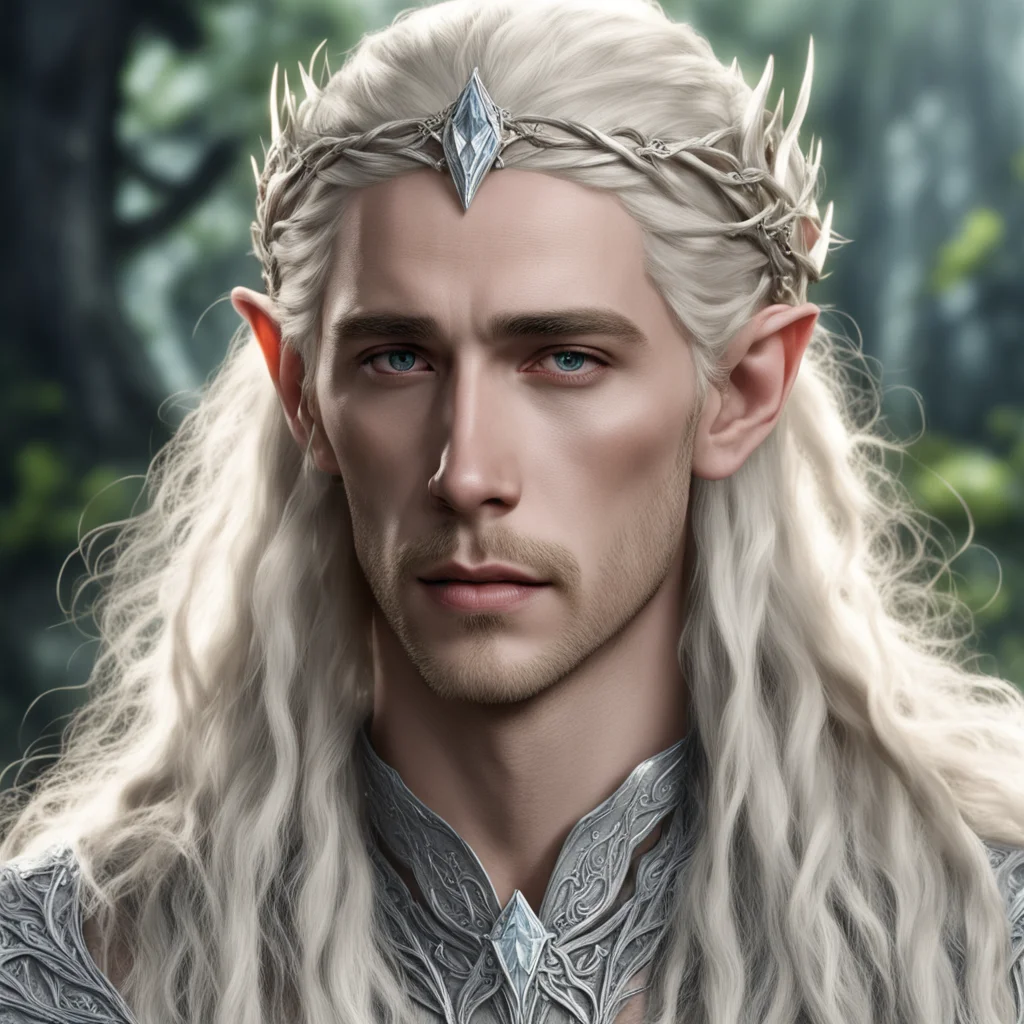 king thranduil with blond hair with braids wearing silver vines intertwined elven circlet with diamonds and large center diamond amazing awesome portrait 2