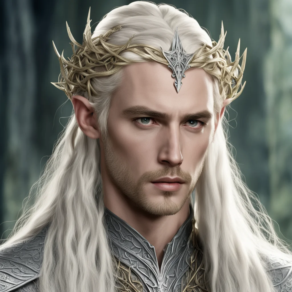king thranduil with blond hair with braids wearing silver vines intertwined elven circlet with diamonds good looking trending fantastic 1
