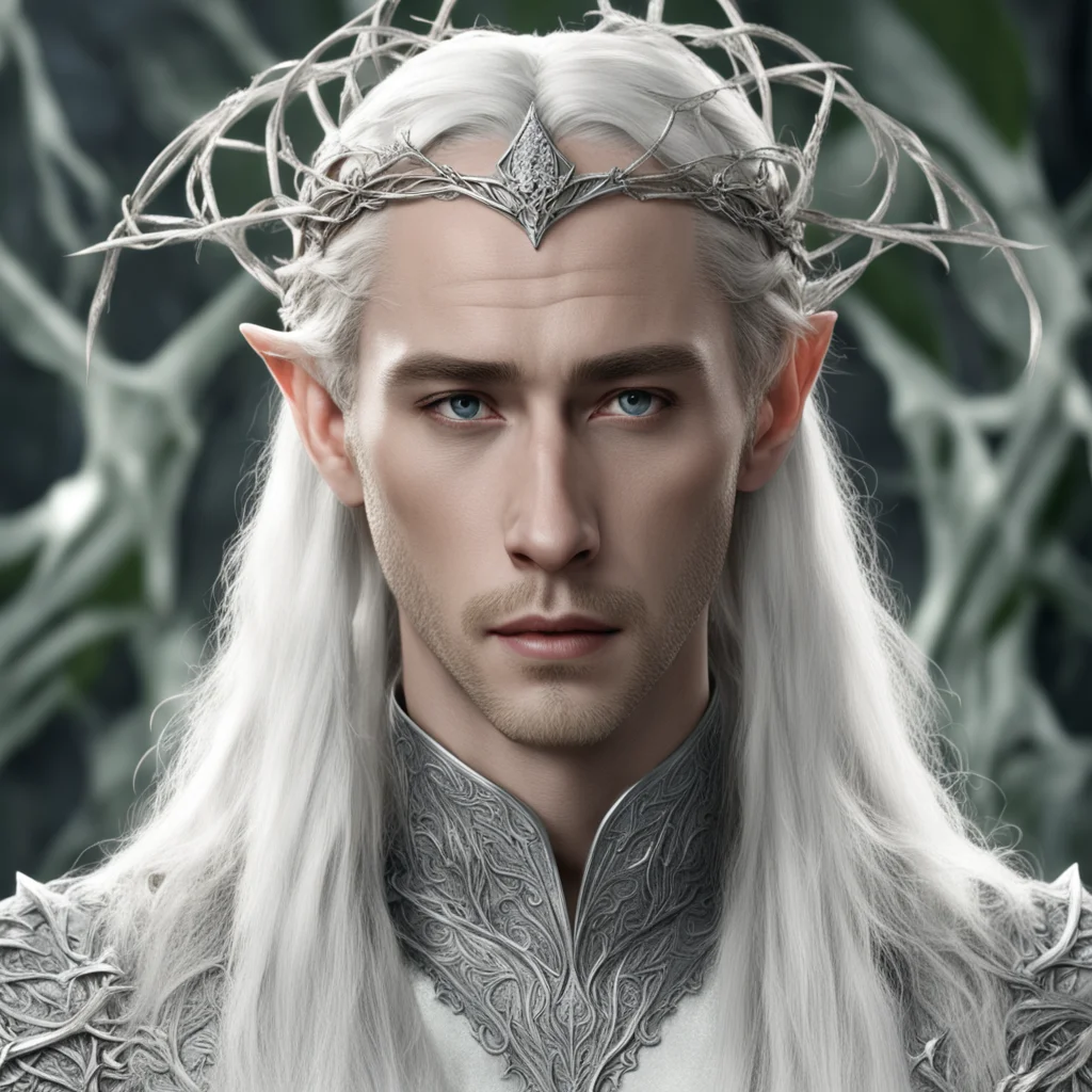 king thranduil with blond hair with braids wearing silver vines interwoven into silver elvish circlet with diamonds amazing awesome portrait 2