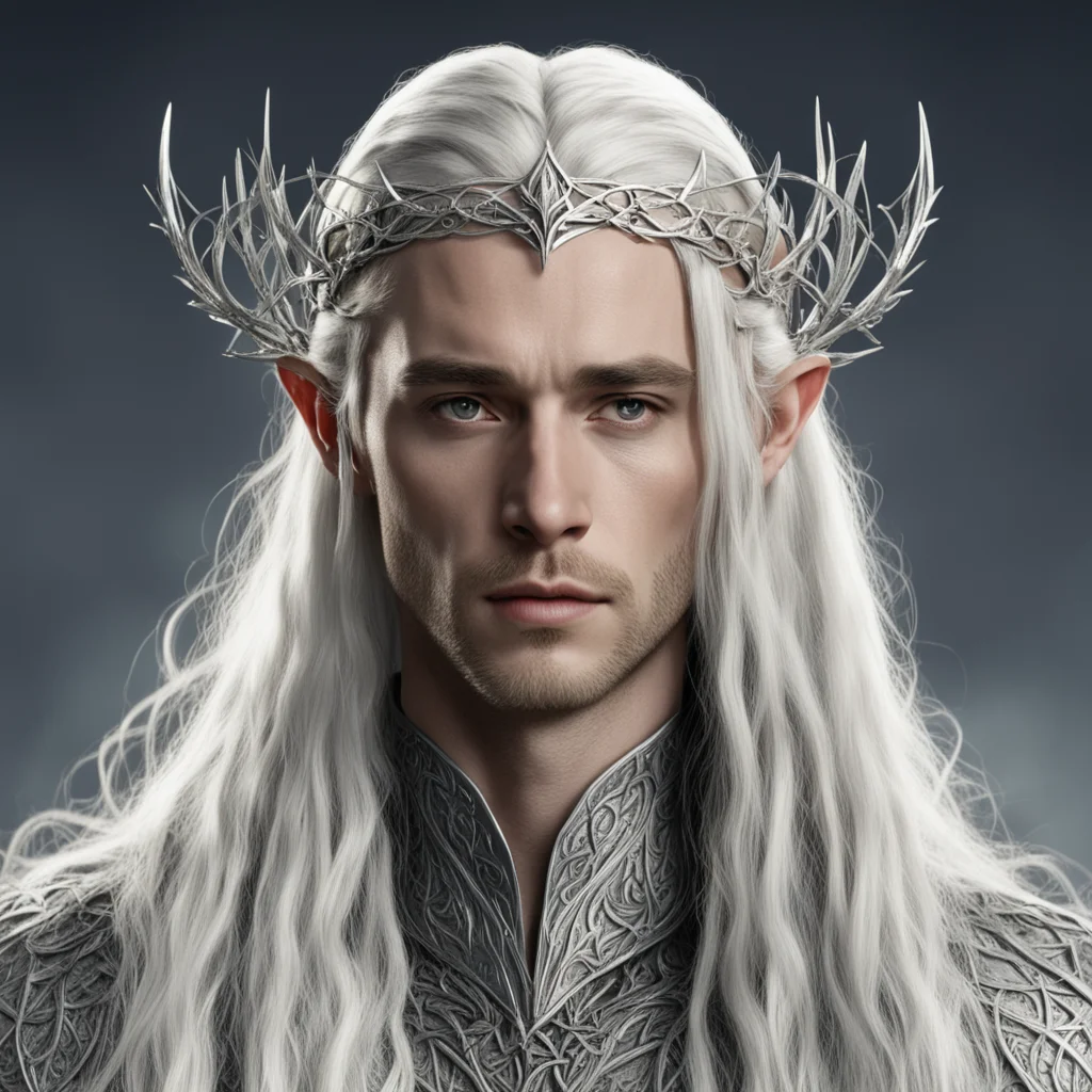 king thranduil with blond hair with braids wearing silver vines interwoven into silver elvish circlet with diamonds confident engaging wow artstation art 3