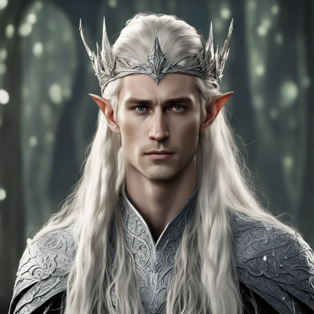 king thranduil with blond hair with braids wearing silver wood elf circlet encrusted with diamonds  amazing awesome portrait 2
