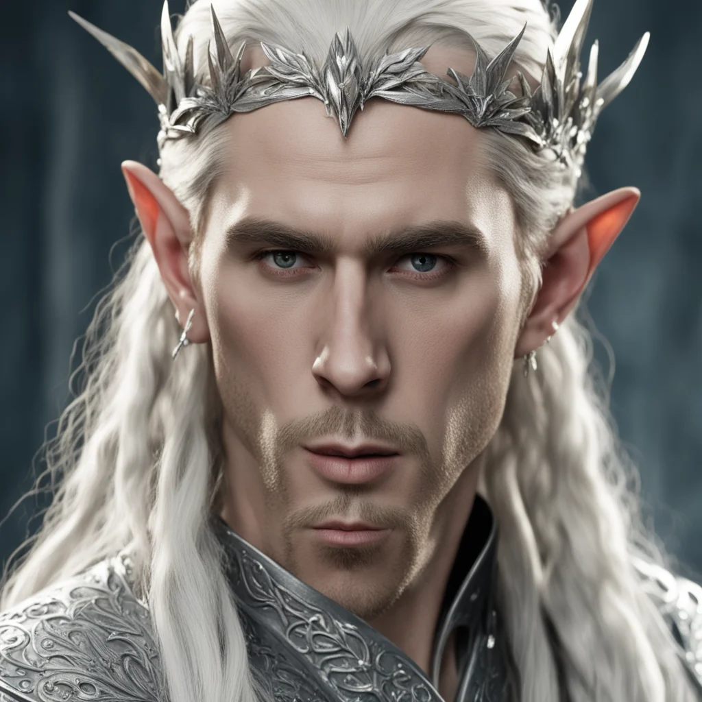 king thranduil with blond hair with braids wearing silver wood elf circlet encrusted with diamonds  confident engaging wow artstation art 3