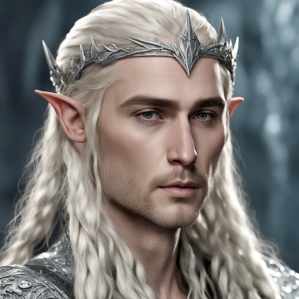 king thranduil with blond hair with braids wearing silver wood elf circlet encrusted with diamonds  good looking trending fantastic 1