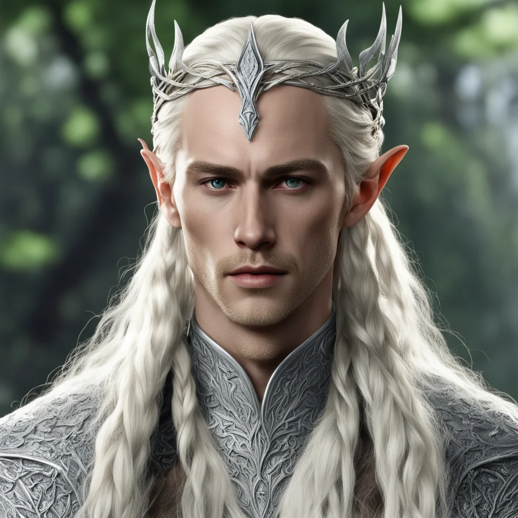 king thranduil with blond hair with braids wearing silver woodland elvish circlet with diamonds amazing awesome portrait 2