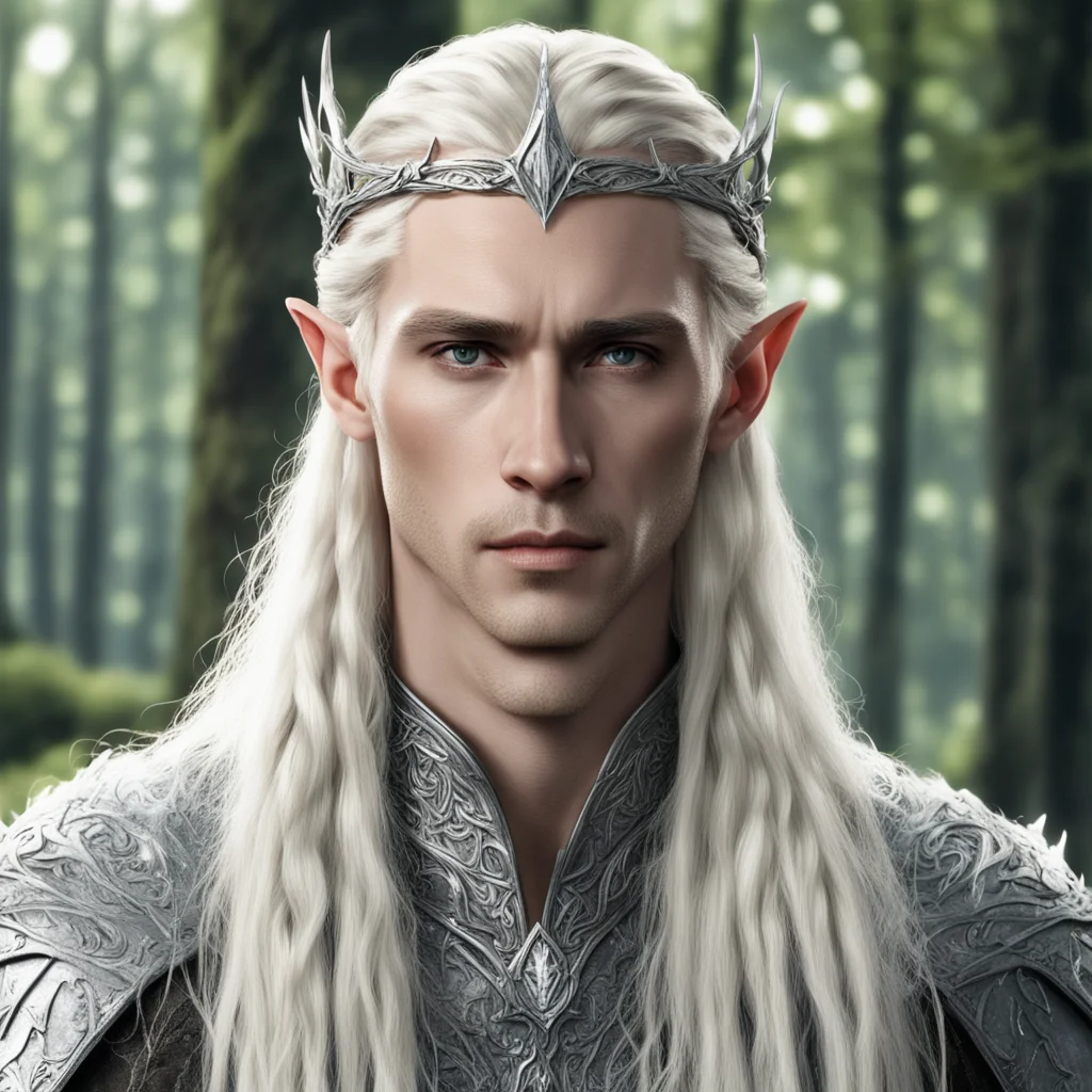 king thranduil with blond hair with braids wearing silver woodland elvish circlet with diamonds good looking trending fantastic 1