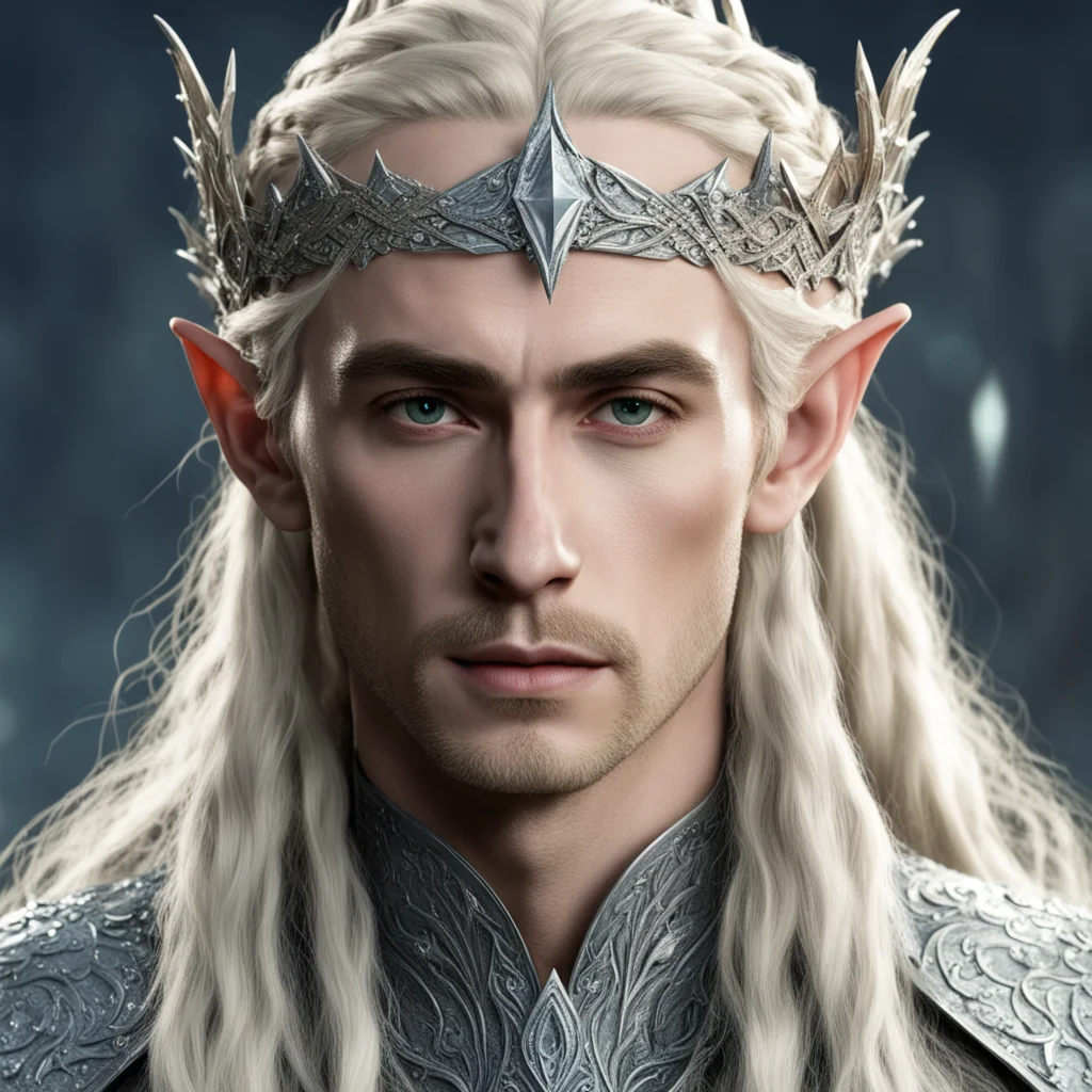 king thranduil with blond hair with braids wearing small silver elvish circlet heavily encrusted with large dimonds amazing awesome portrait 2