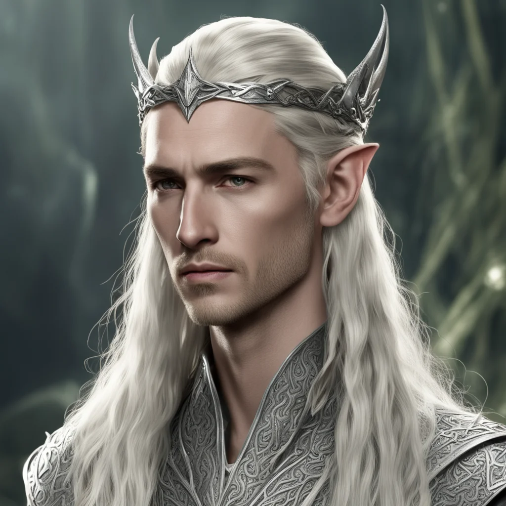 king thranduil with blond hair with braids wearing small silver snake intertwined elven circlet studded with diamonds amazing awesome portrait 2