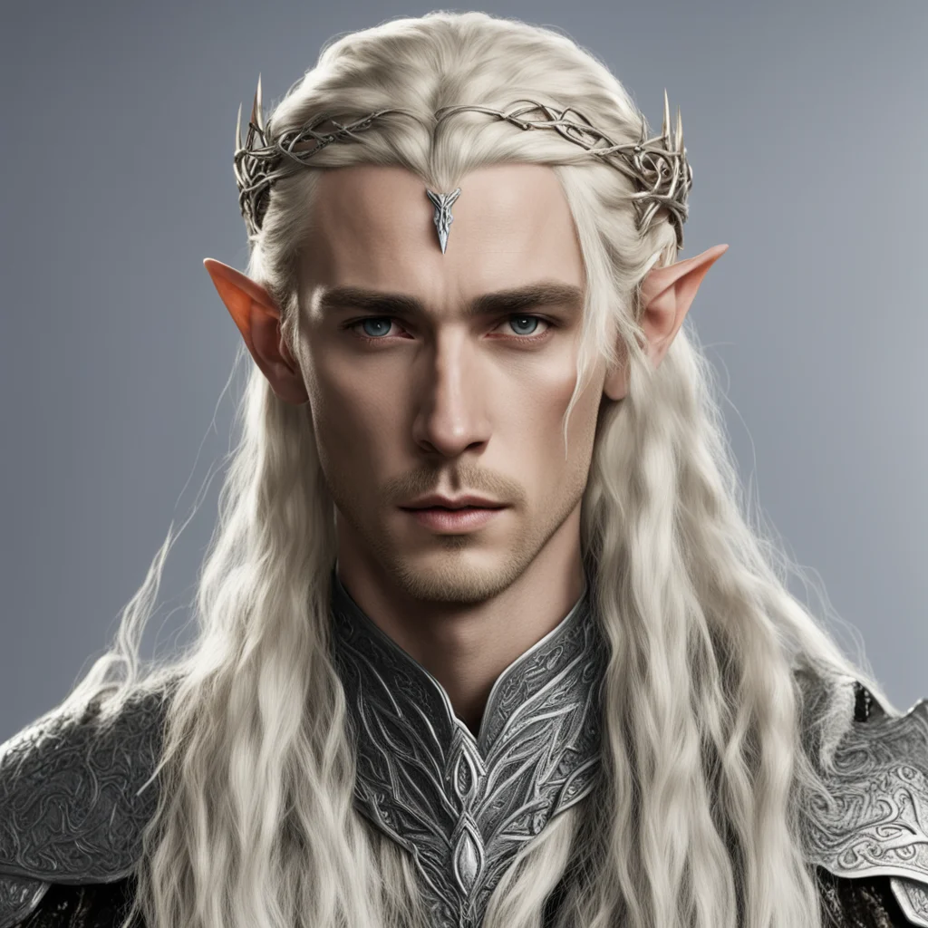 king thranduil with blond hair with braids wearing small silver snake intertwined elven circlet together with diamonds  amazing awesome portrait 2
