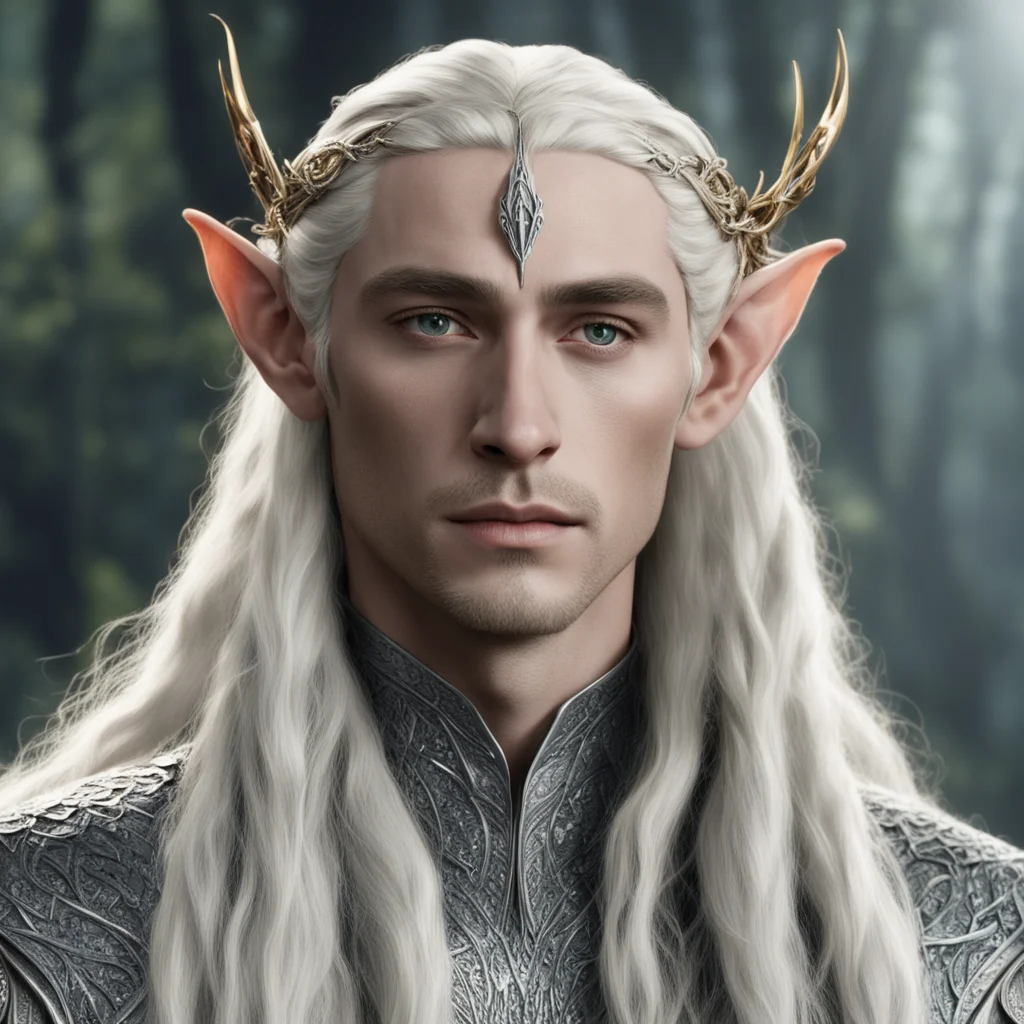 king thranduil with blond hair with braids wearing small silver snake intertwined elven circlet together with diamonds  good looking trending fantastic 1