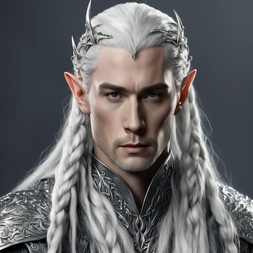 king thranduil with braids wearing silver hair fork with diamonds amazing awesome portrait 2
