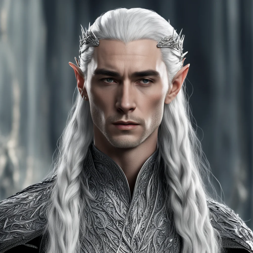 king thranduil with braids wearing silver hair fork with diamonds confident engaging wow artstation art 3