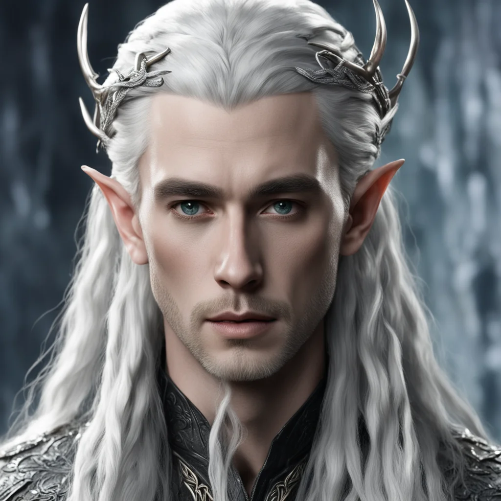 king thranduil with braids wearing silver hair fork with diamonds