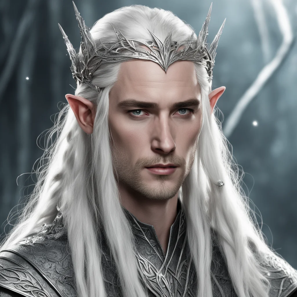 king thranduil with braids wearing silver leaf elven circlet with diamonds amazing awesome portrait 2