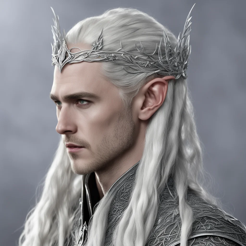 king thranduil with braids wearing silver leaf elven circlet with diamonds good looking trending fantastic 1