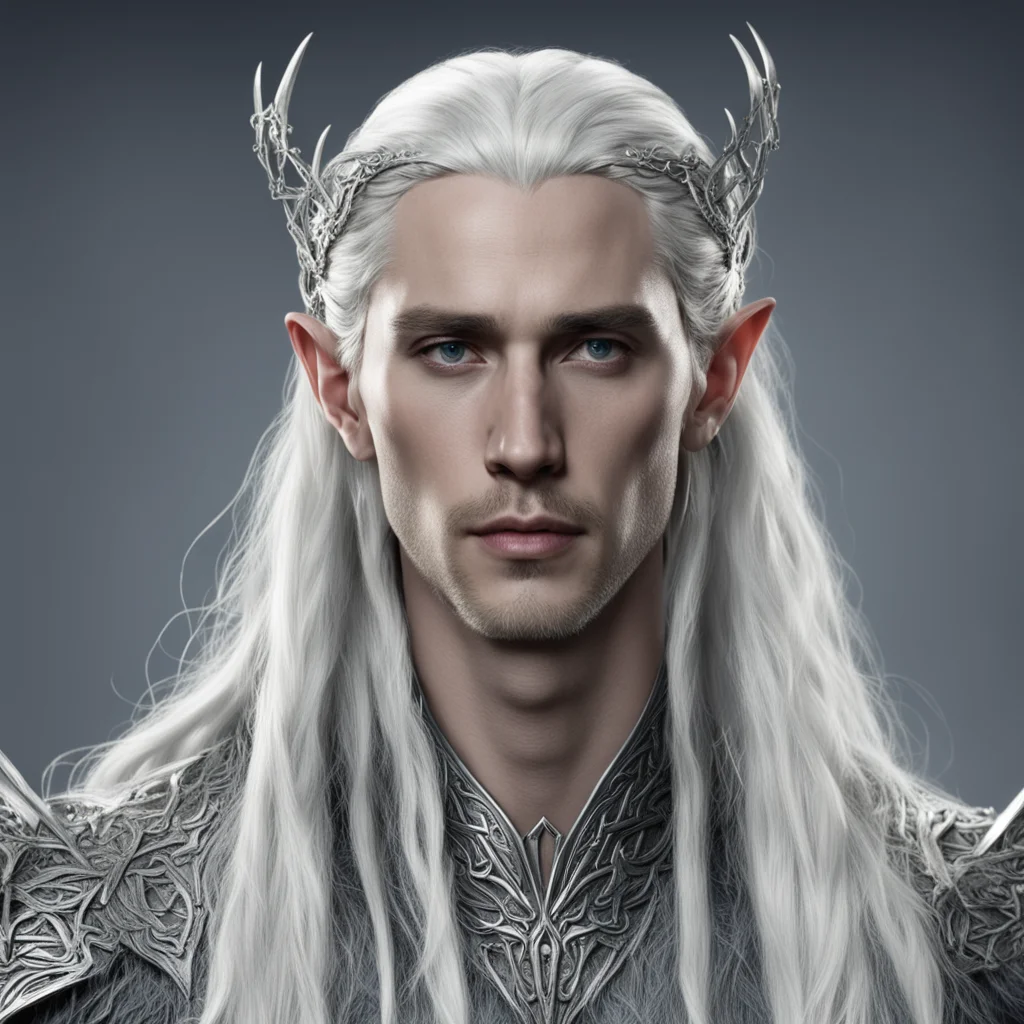 king thranduil with braids wearing silver serpentine intertwined elven circlet with diamonds good looking trending fantastic 1
