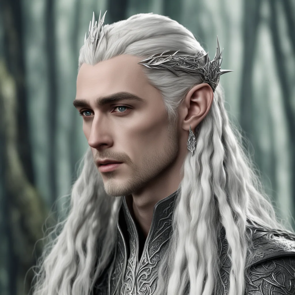 king thranduil with braids wearing silver wood elf hair pins with diamonds 