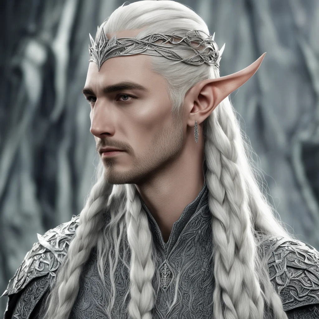 aiking thranduil with braids wearing silver wood elf hair pins with diamonds good looking trending fantastic 1