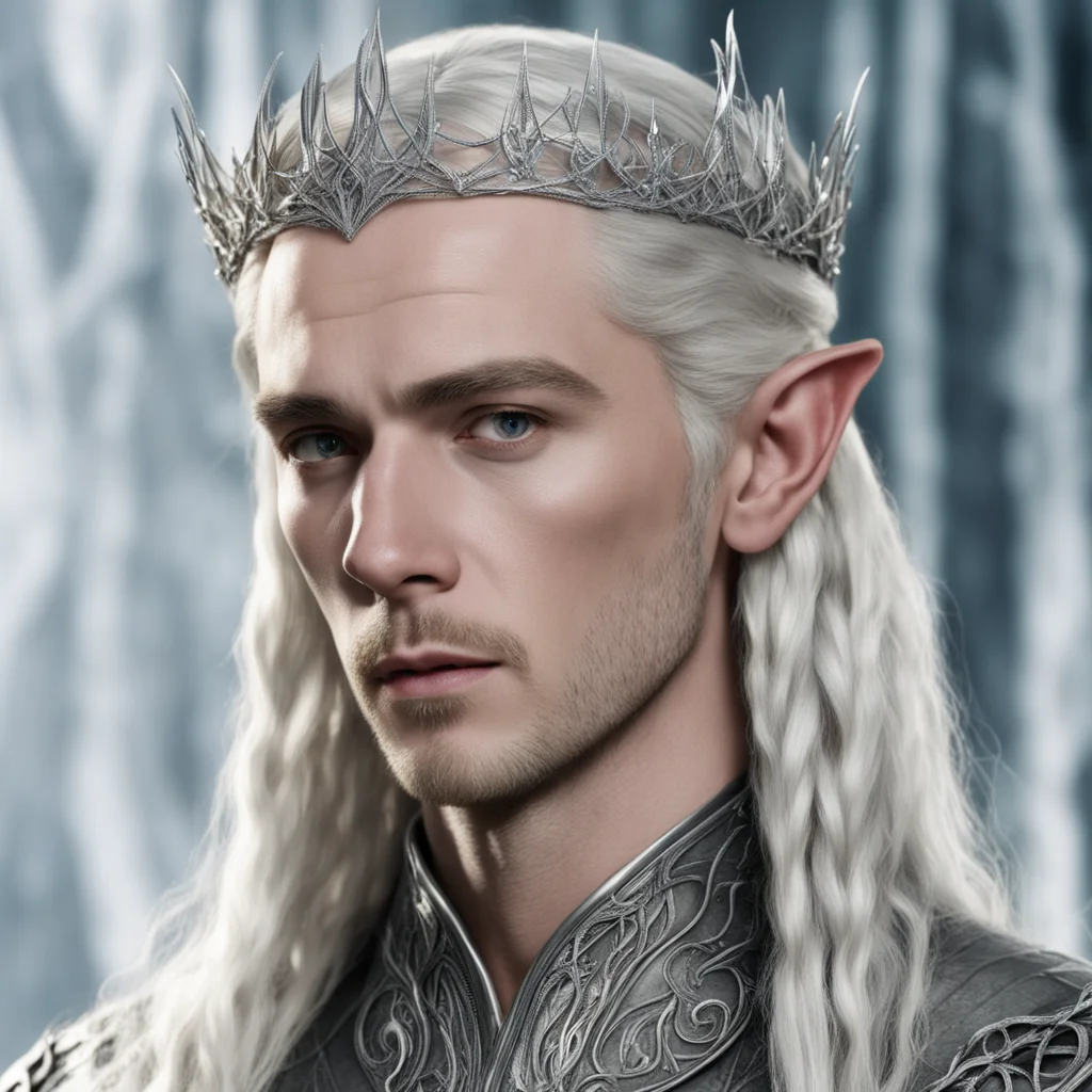 king thranduil with braids wearing small silver elven tiara with diamonds