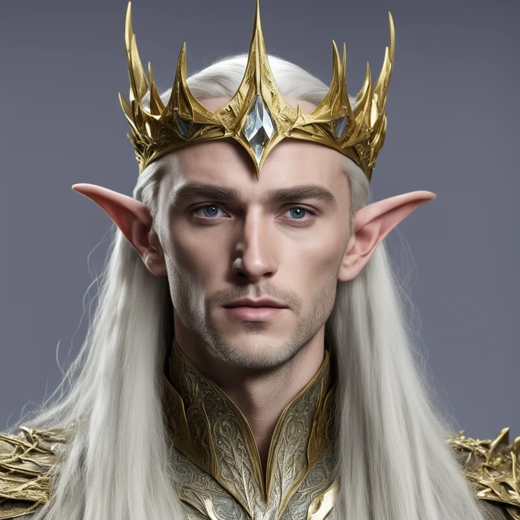king thranduil with gold wood elf circlet with diamonds confident engaging wow artstation art 3
