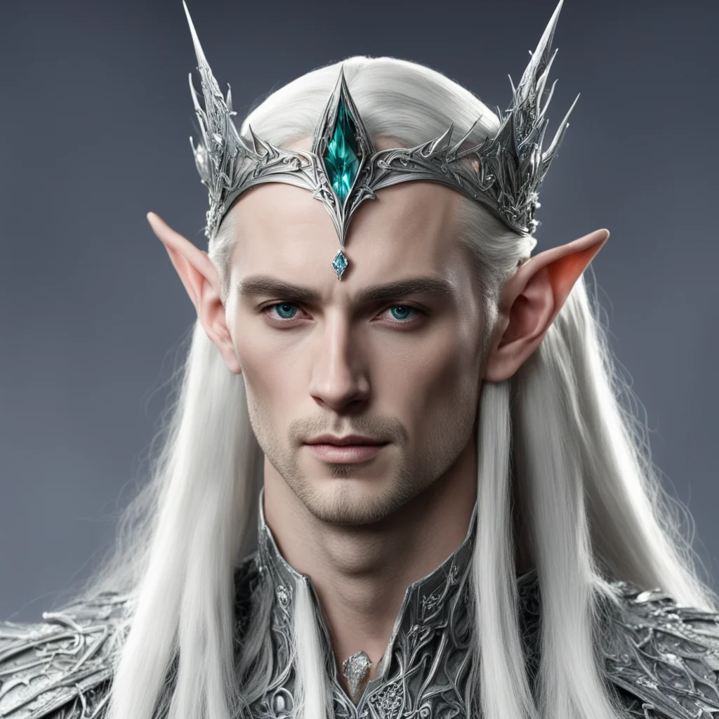 king thranduil with silver elven circlet with jewels confident engaging wow artstation art 3