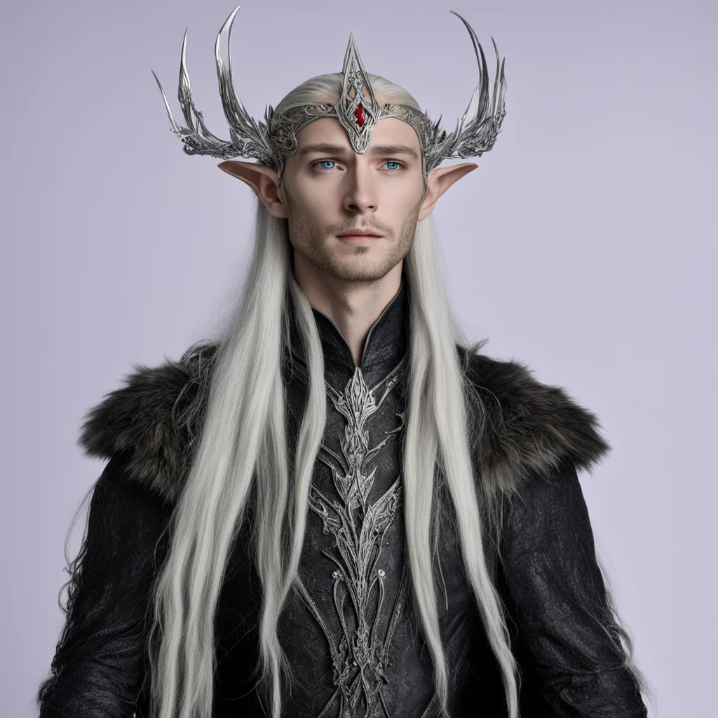 king thranduil with silver silvan elf circlet with jewels confident engaging wow artstation art 3