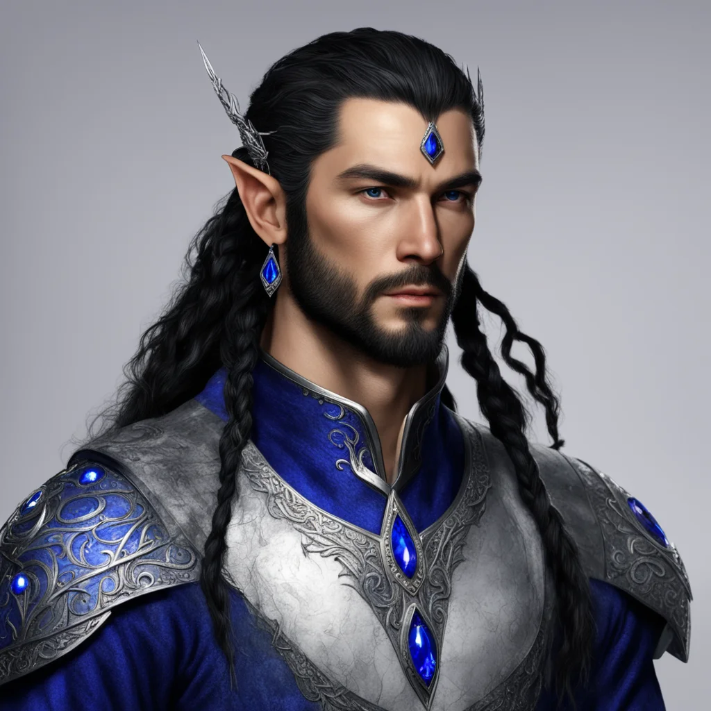 king turgon with black hair no beard with braids wearing small silver elvish circlet with sapphires and diamonds amazing awesome portrait 2
