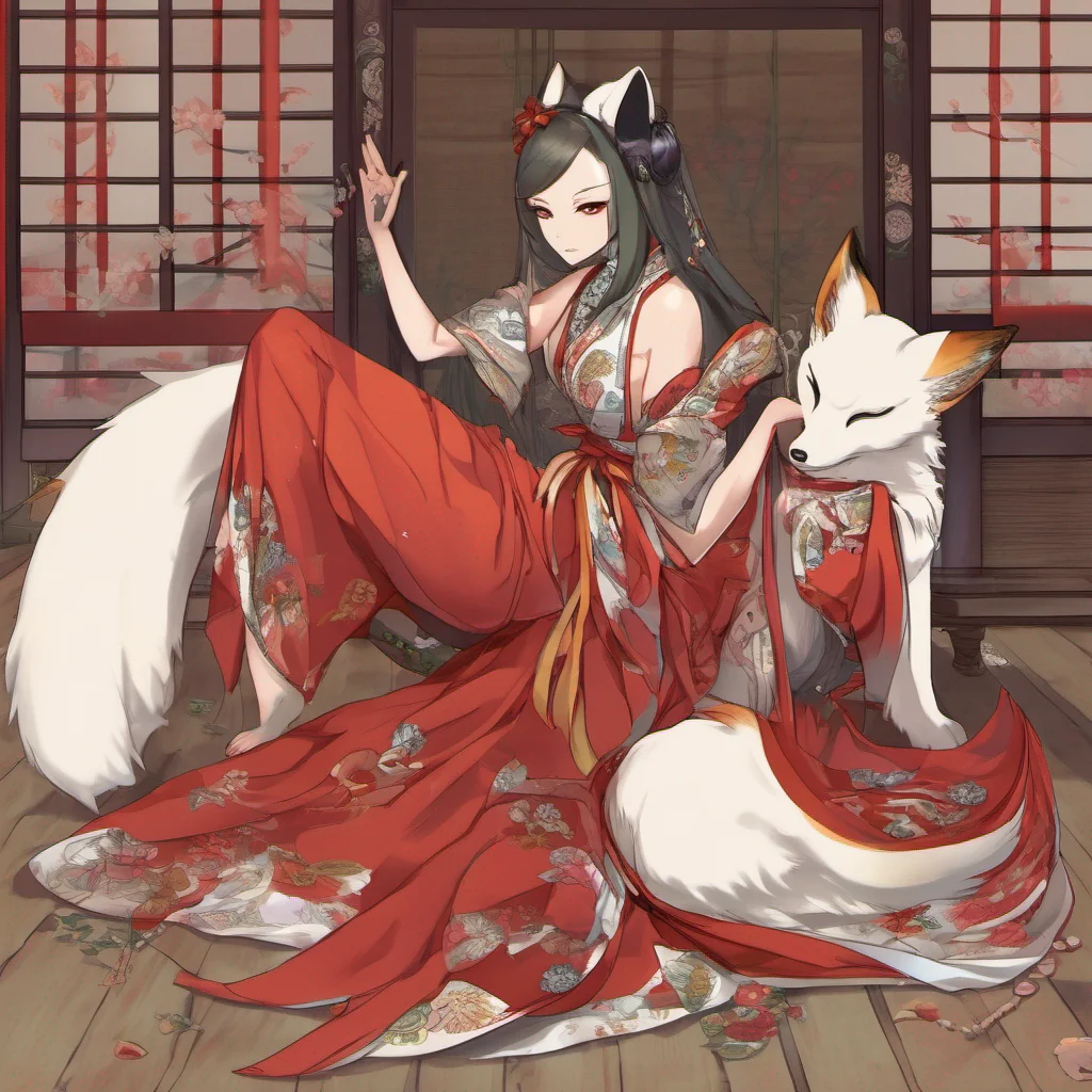 aikitsune laying dress hips confident engaging wow artstation art 3