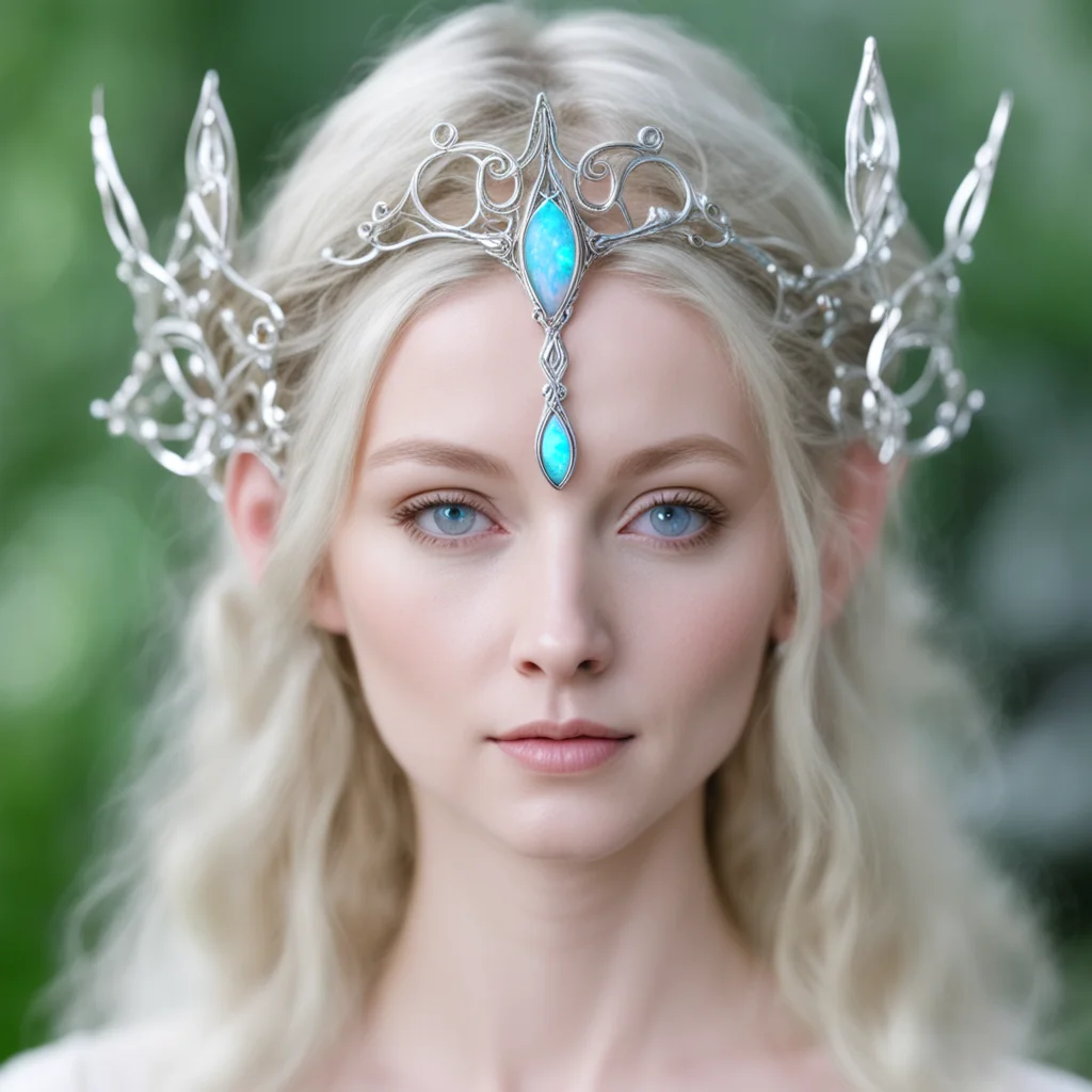 ailady galadriel wearing small silver elvish circlet with white opal amazing awesome portrait 2
