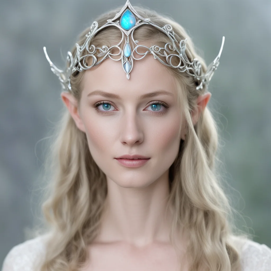 lady galadriel wearing small silver elvish circlet with white opal good looking trending fantastic 1