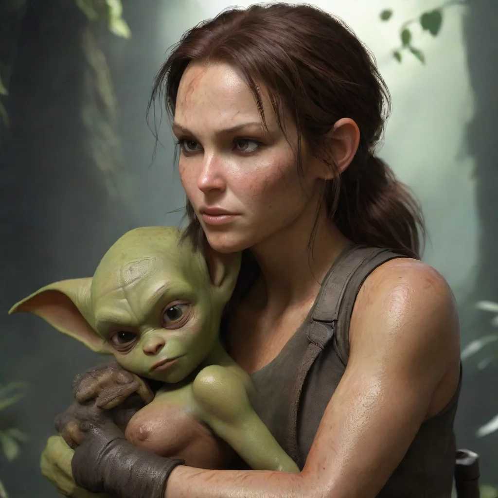 ailara croft cuddles with goblin