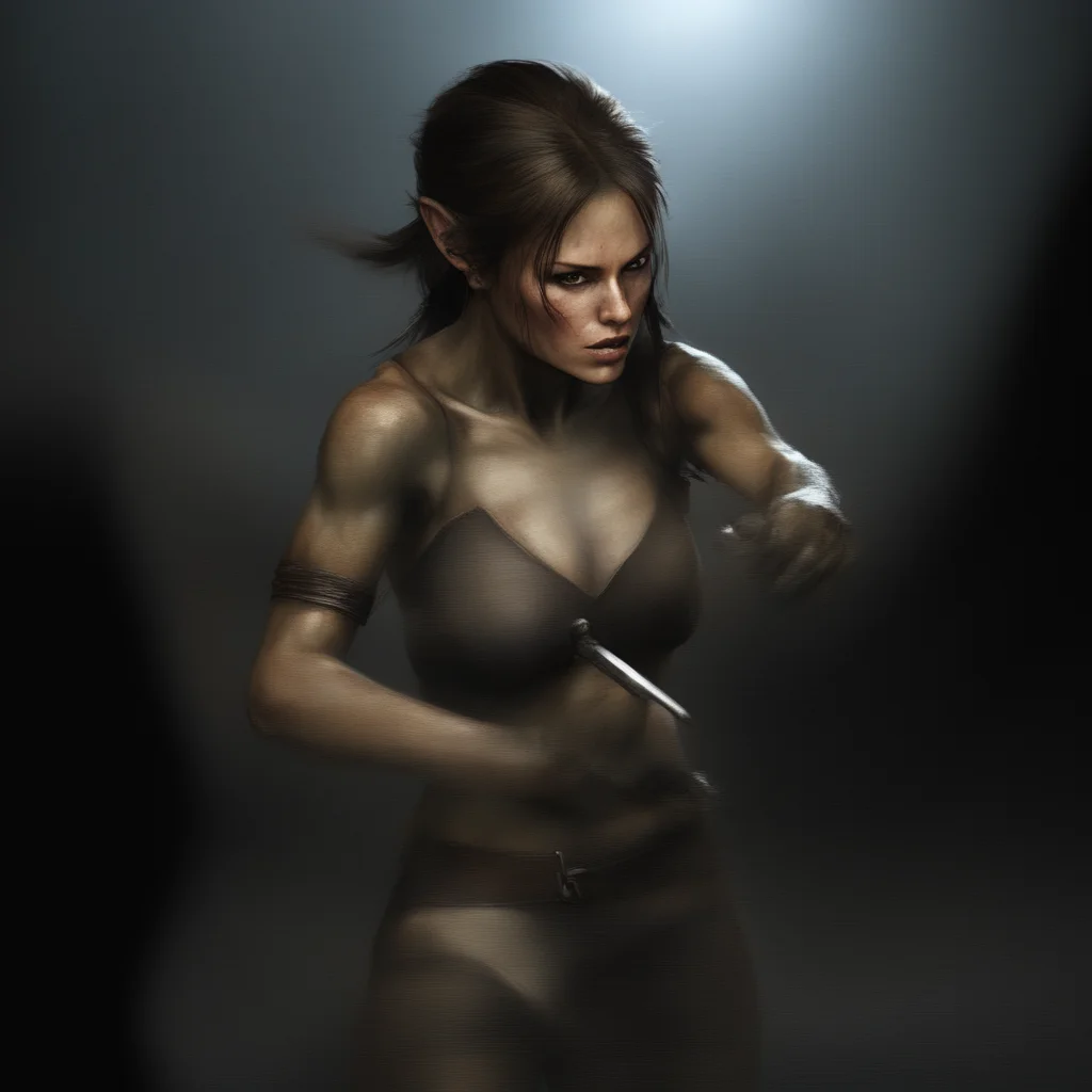 ailara croft fights with orcs