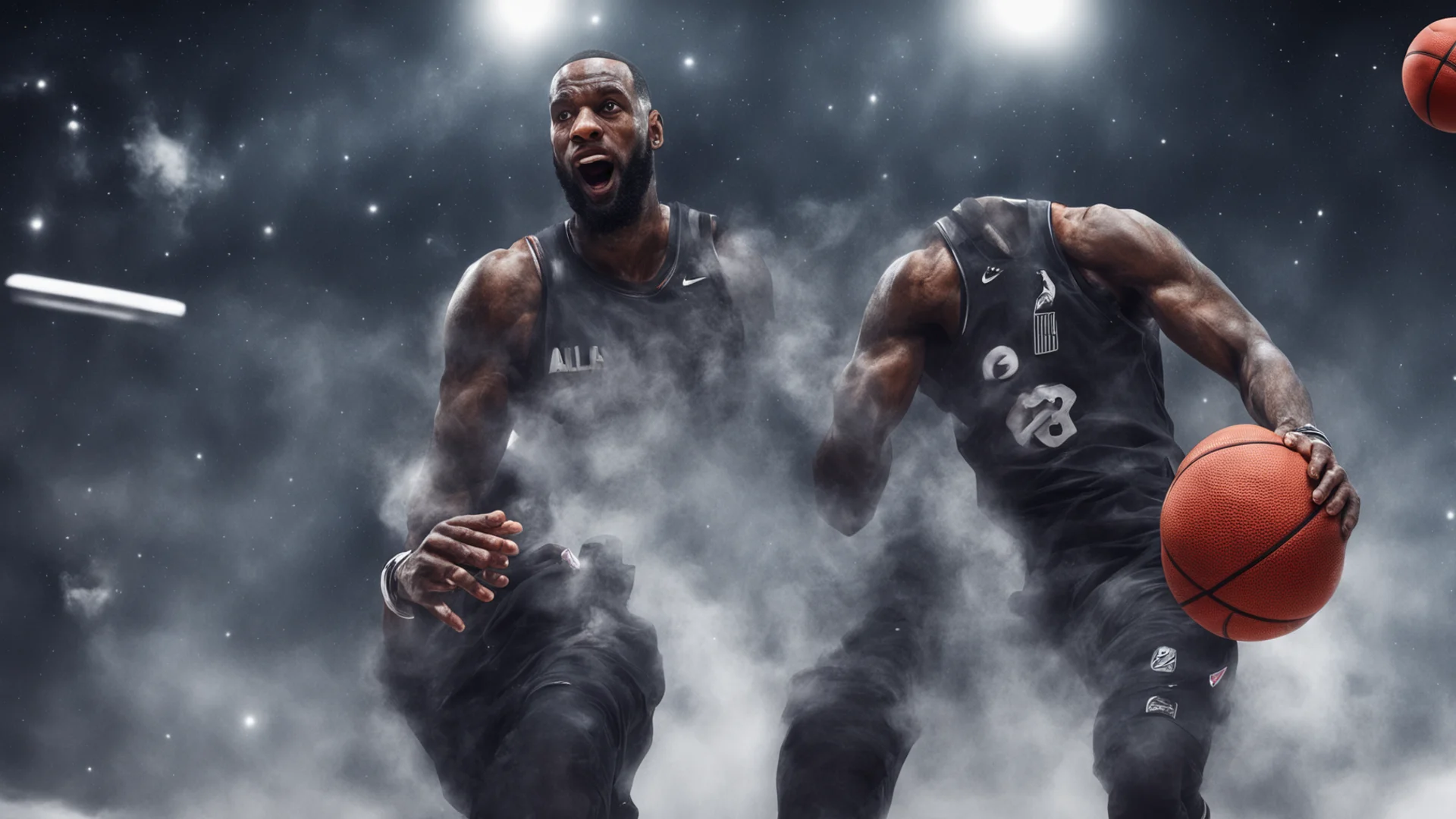 ailebron james into the space playing basketball with aliens  good looking trending fantastic 1 wide