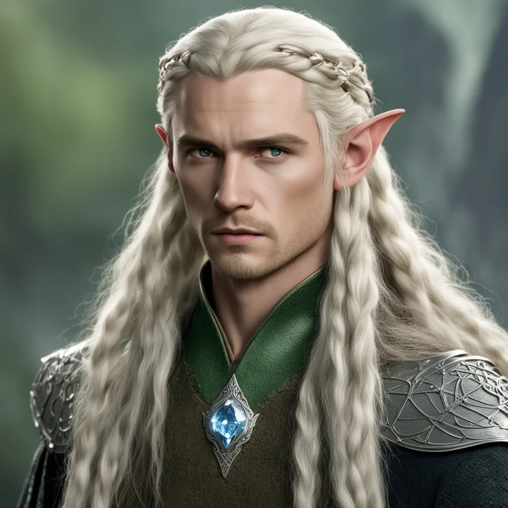 ailegolas with blond hair and braids wearing silver serpentine elvish circlet with large center diamond wearing royal sindarin clothing good looking trending fantastic 1