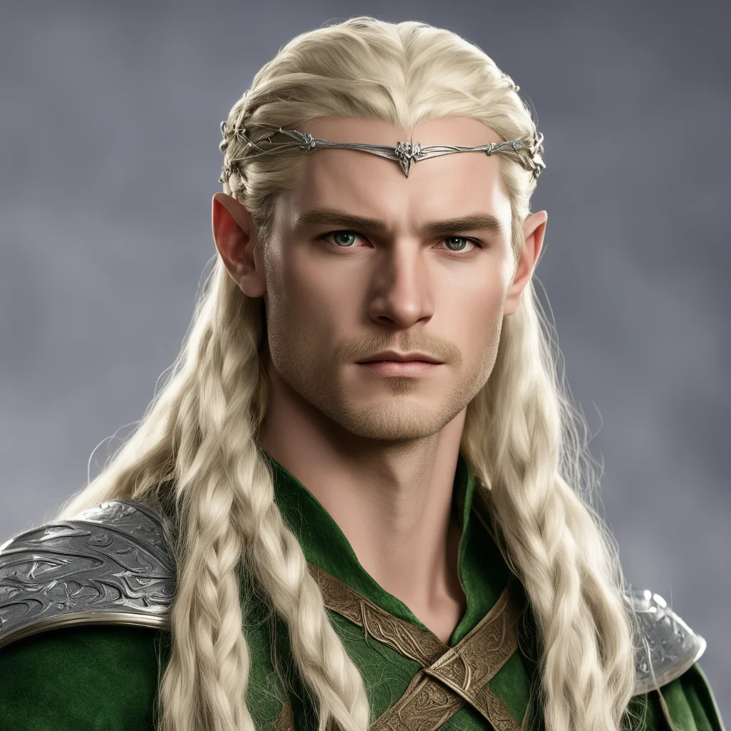 legolas with blond hair with braids wearing silver elven circlet with diamonds confident engaging wow artstation art 3