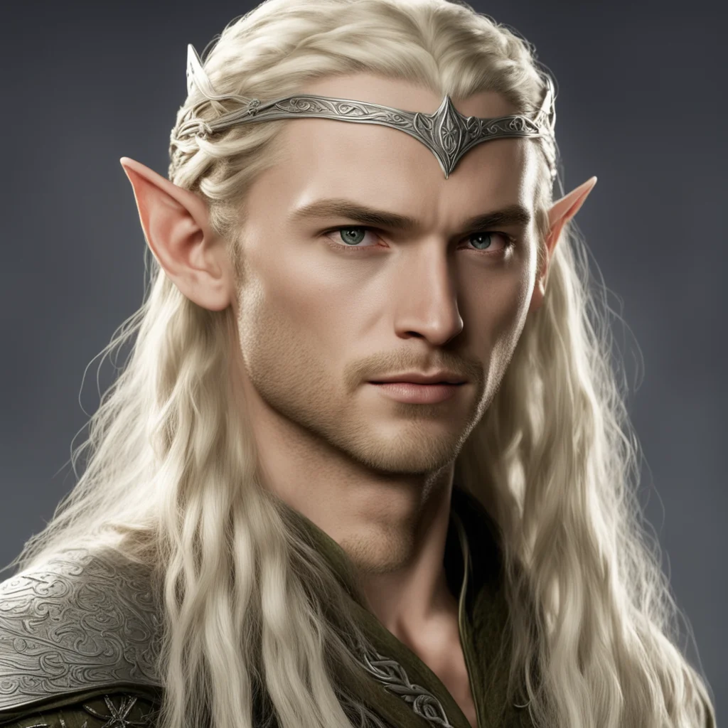 legolas with blond hair with braids wearing silver elven circlet with diamonds