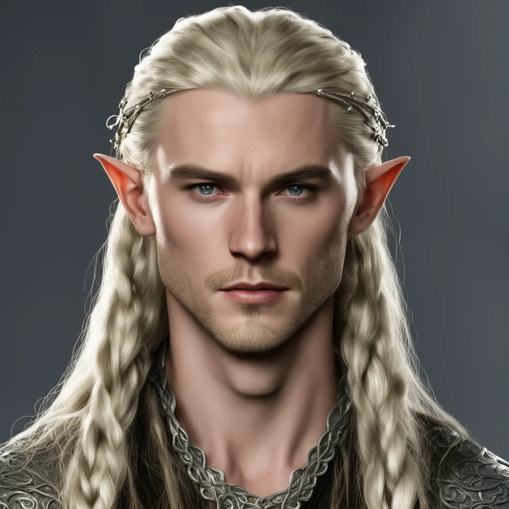 legolas with braids wearing silver elven circlet with diamonds 