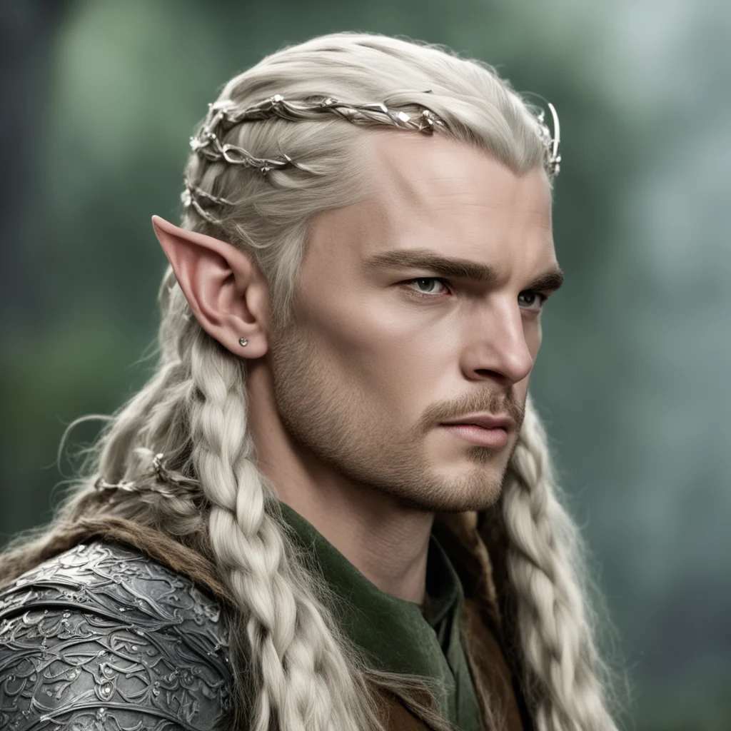 legolas with braids wearing silver wood elf coronet with diamonds amazing awesome portrait 2