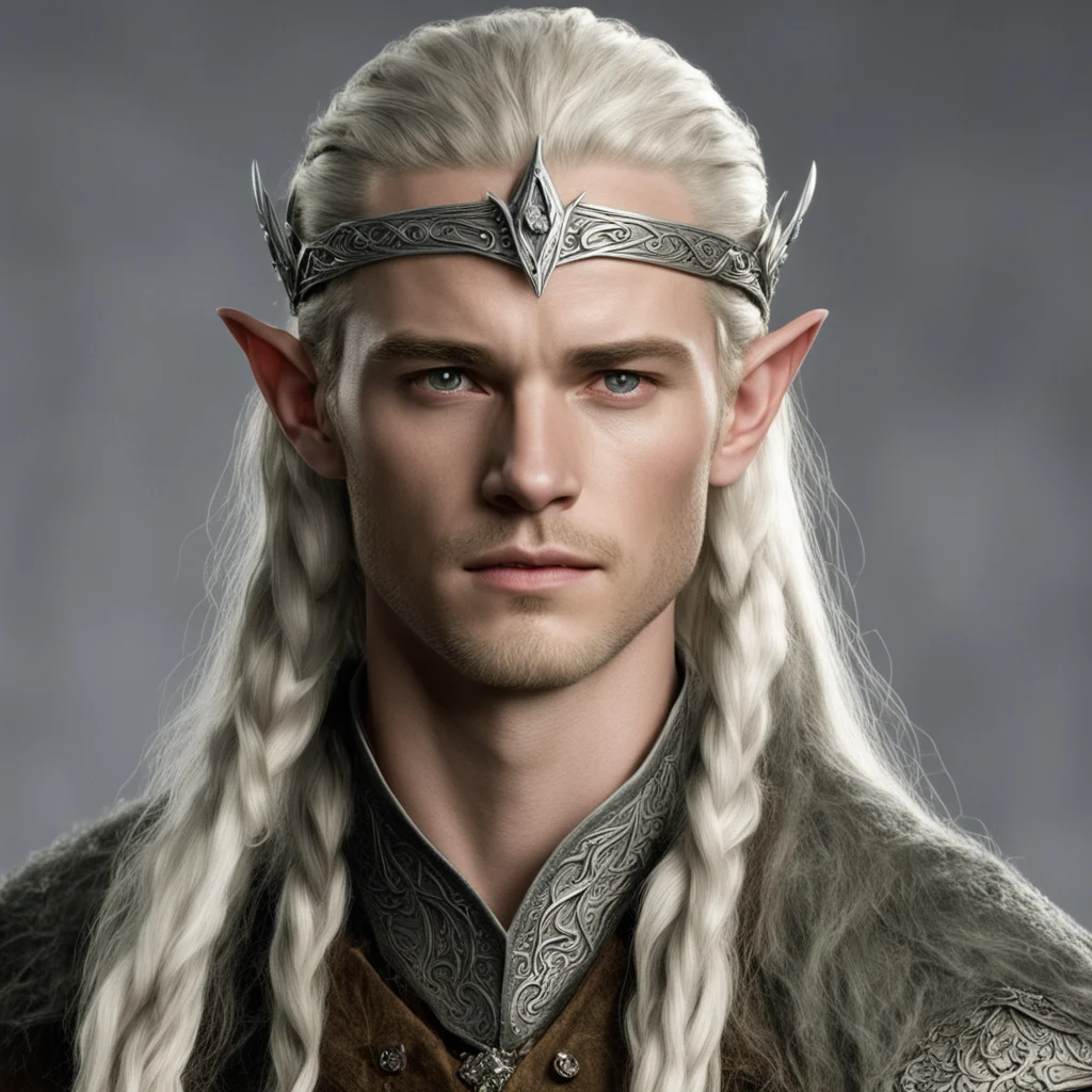 legolas with braids wearing silver wood elf coronet with diamonds confident engaging wow artstation art 3