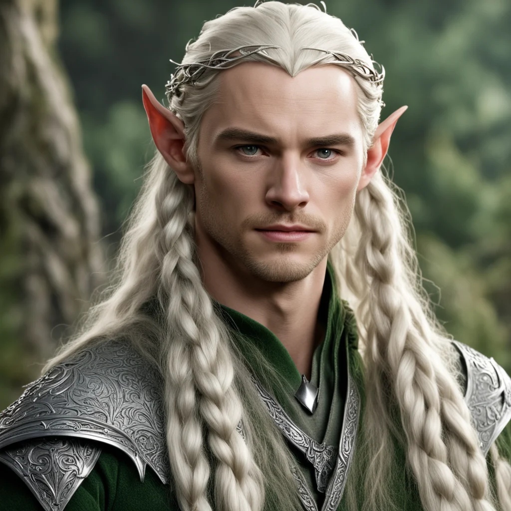 legolas with braids wearing silver wood elf coronet with diamonds good looking trending fantastic 1