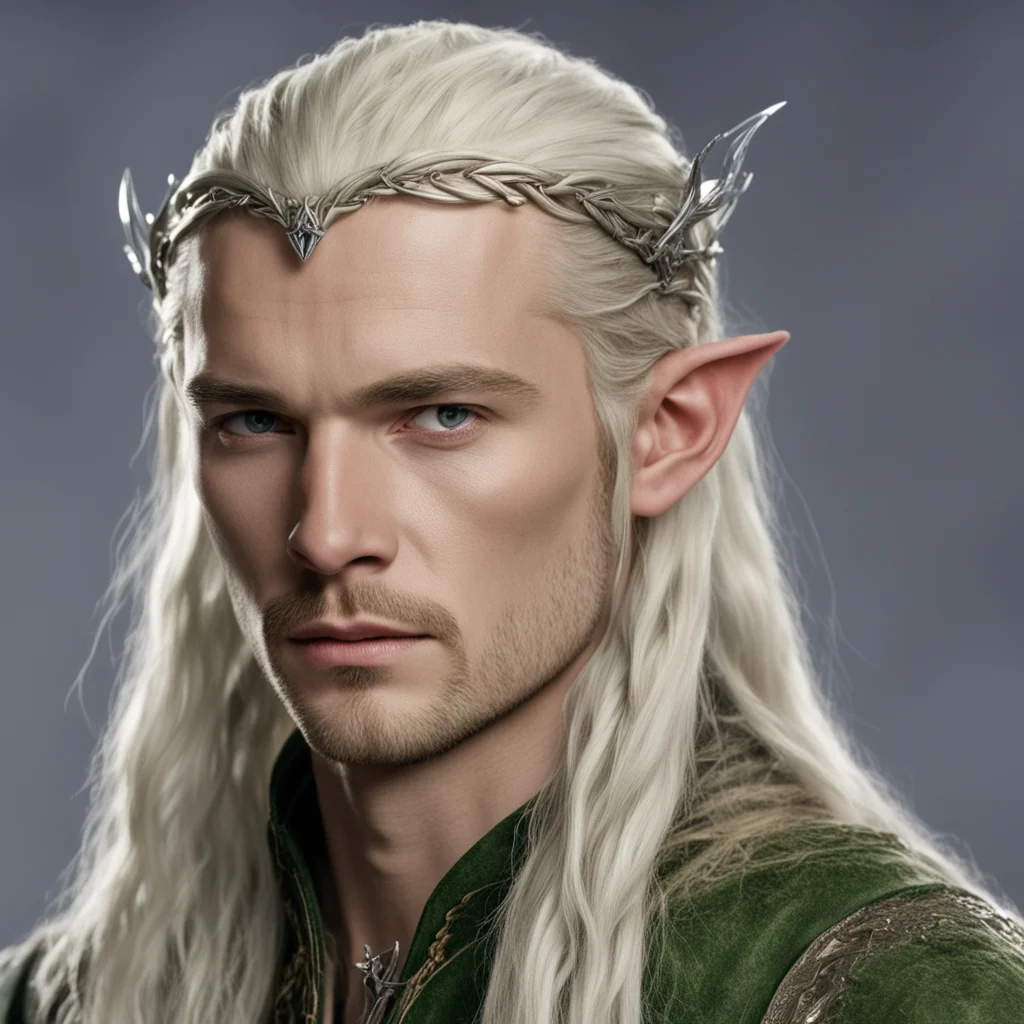 legolas with braids wearing silver wood elf coronet with diamonds