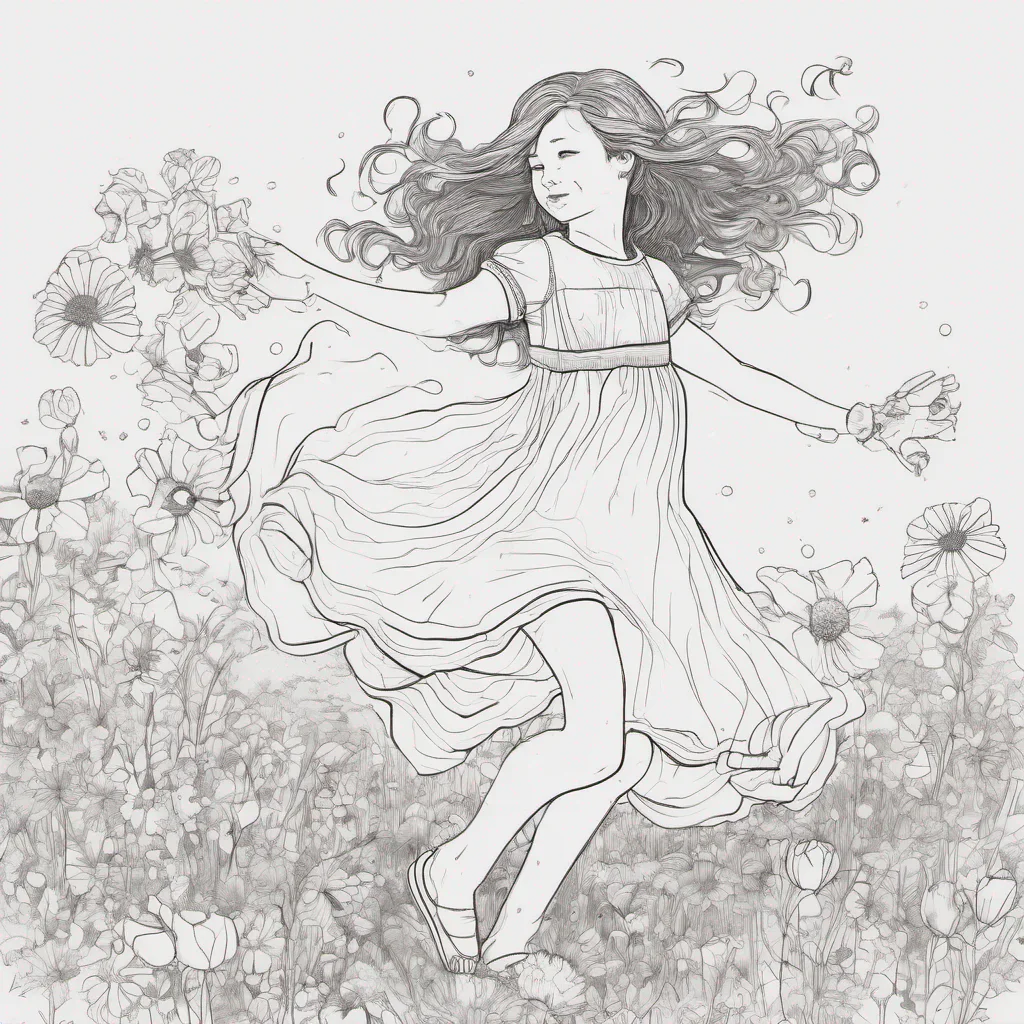 ailine art a young girl danceing in a fild of flowers good looking trending fantastic 1