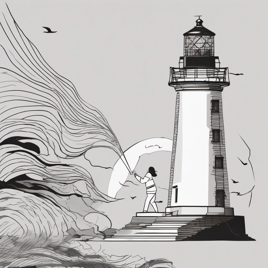 ailine art lighthouse with person breaking free