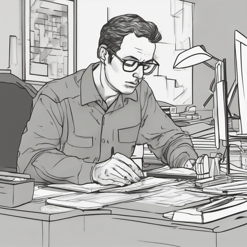 ailineart image of man behind desk working hard confident engaging wow artstation art 3