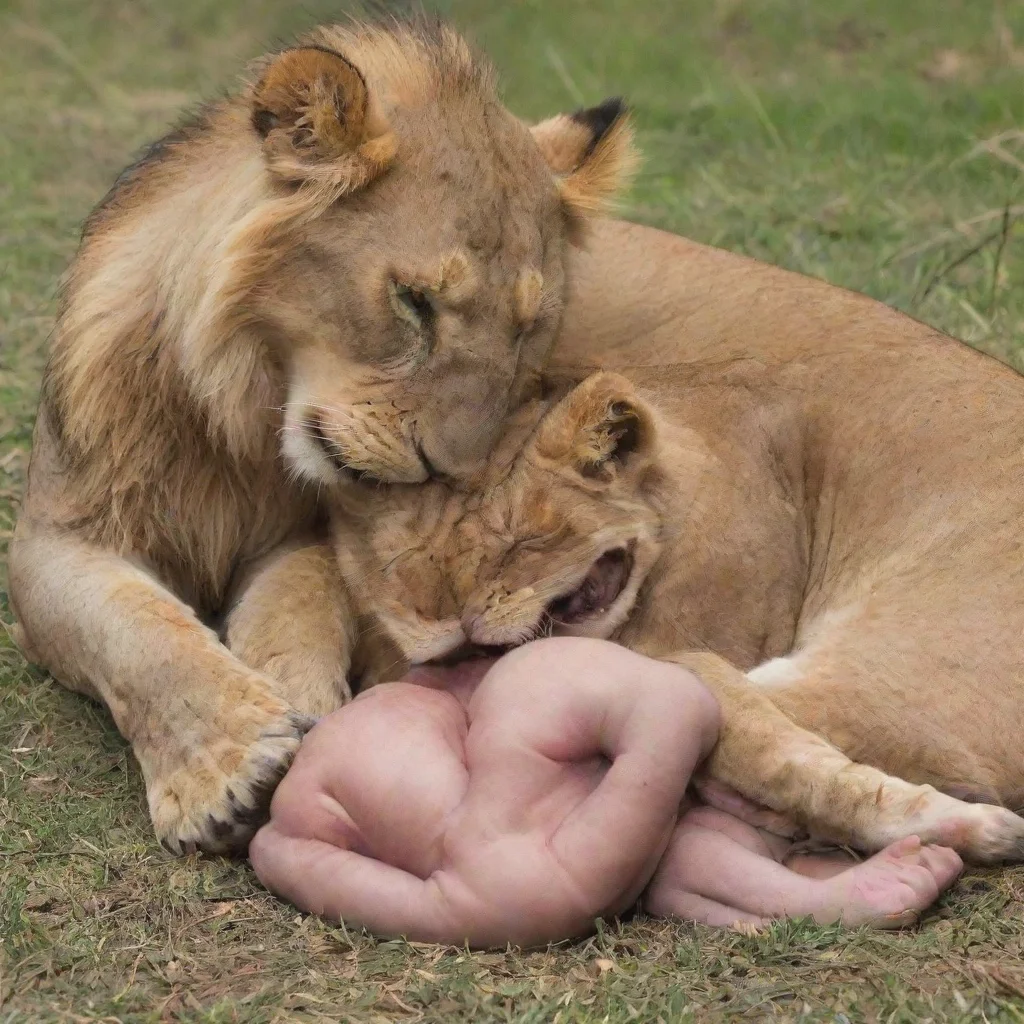 lions feasting on a newborn baby