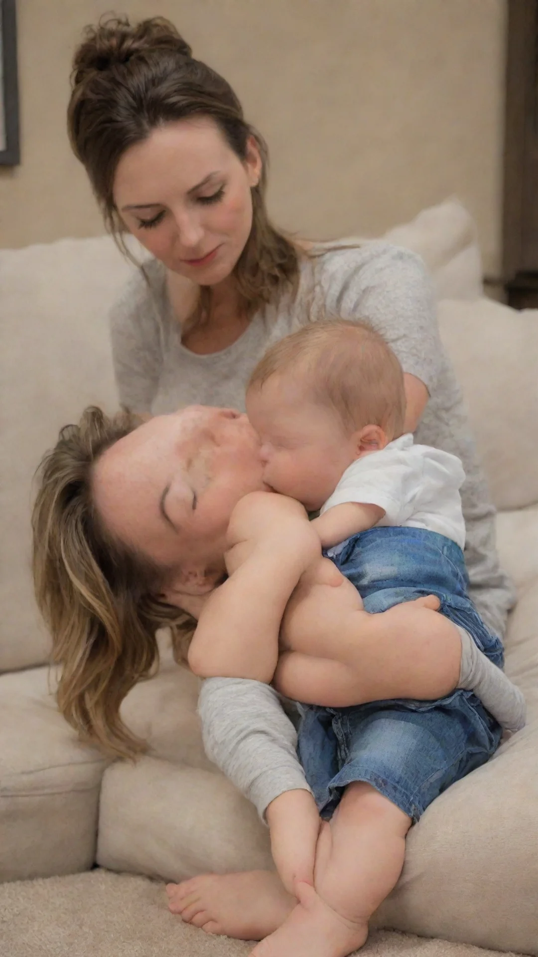 ailittle boy kisses mommys foot tall